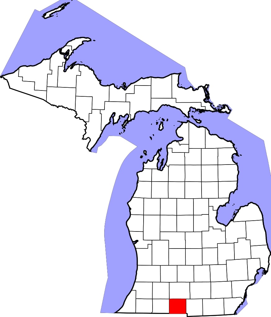 Maps showing counties with confirmed cases of Strangles in Ohio, Michigan, and Florida