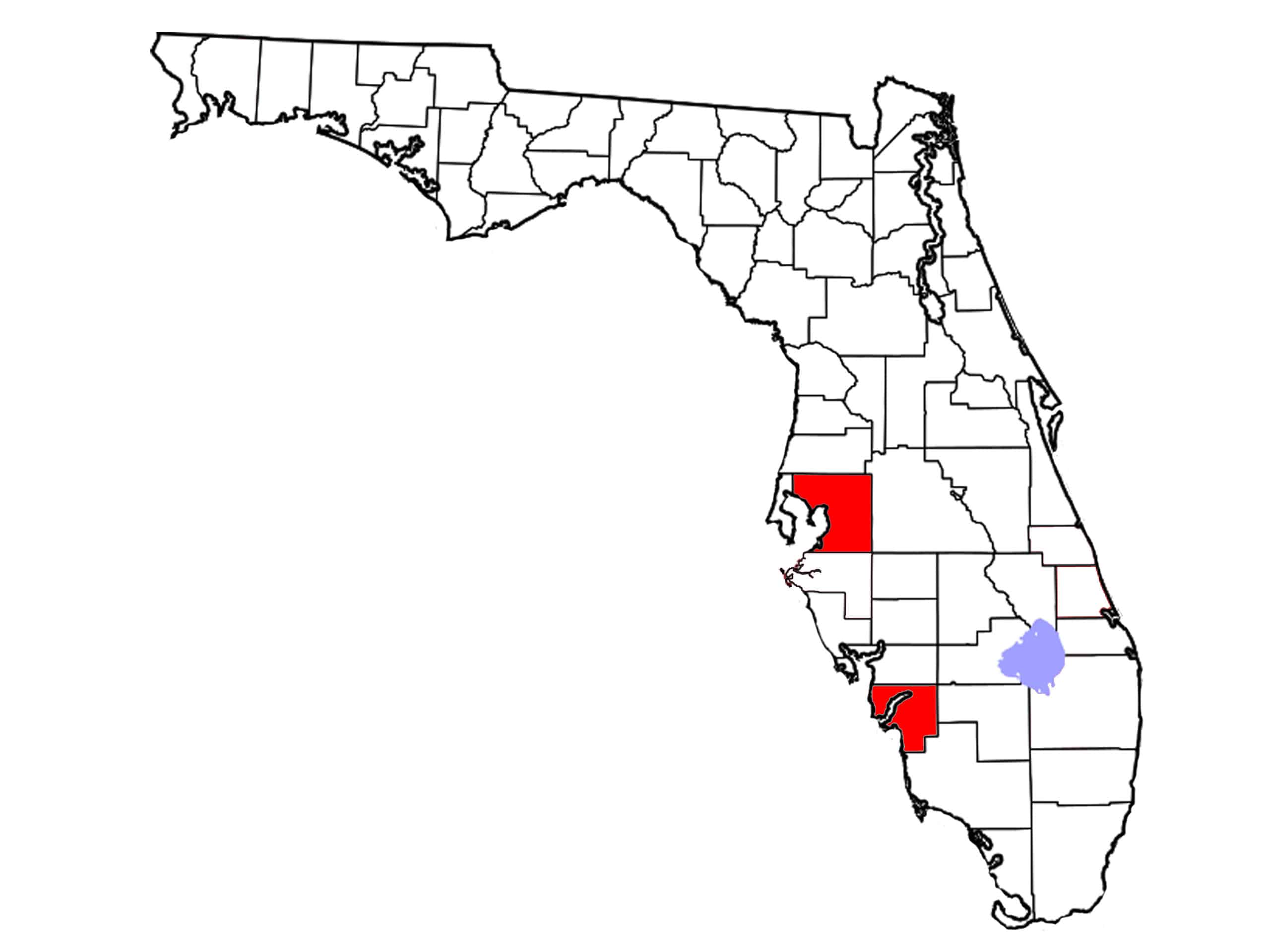 Maps showing counties with confirmed cases of Strangles in Ohio, Michigan, and Florida