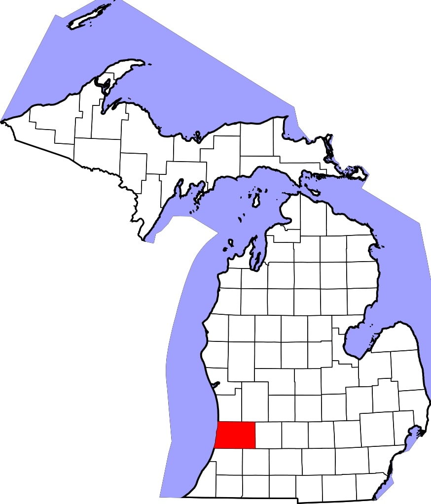 Maps showing counties with confirmed cases of Strangles in Ohio, Michigan, and Florida